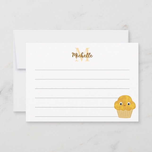 Cartão De Notas  Corn Muffin Cute Drawing Lined Monogram  (Frente)