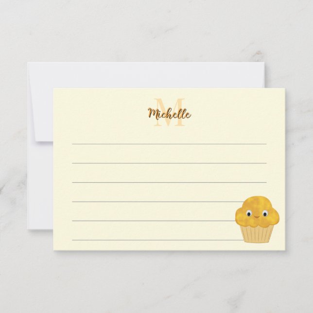 Cartão De Notas  Corn Muffin Cute Drawing Monogram Lined (Frente)
