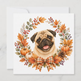 Cartão De Notas Coroa de Outono Pug