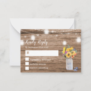 Cartão De Notas Corrente das luzes Mason Jar Wedding RSVP
