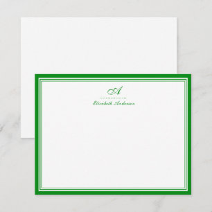 Cartão De Notas Correspondência Monogramada em Verde Esmeralda Ele