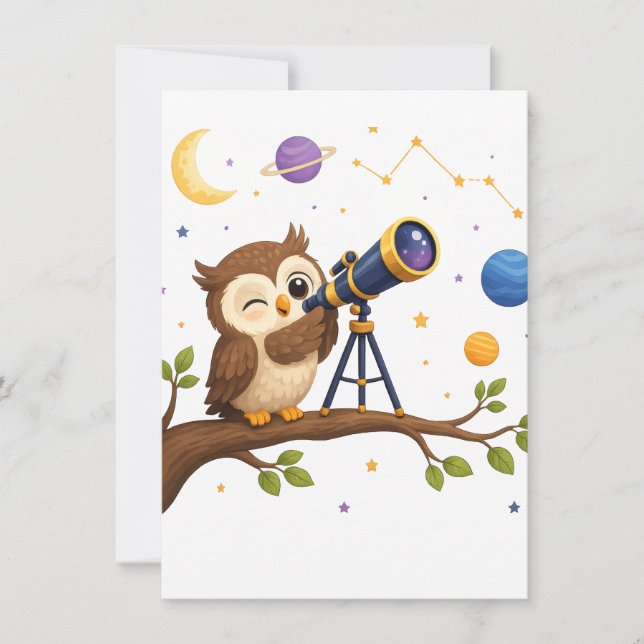 Cartão De Notas Coruja Observadora de Estrelas (Frente)