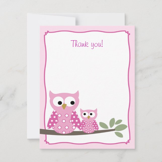 Cartão De Notas Corujas de Hoot Rosa Flat Obrigado nota (Frente)