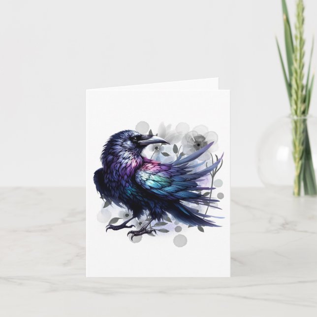 Cartão De Notas Corvo em Aquarela Branco (Frente)