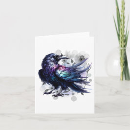 Cartão De Notas Corvo em Aquarela Branco