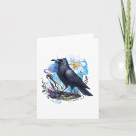 Cartão De Notas Corvo em Aquarela Branco