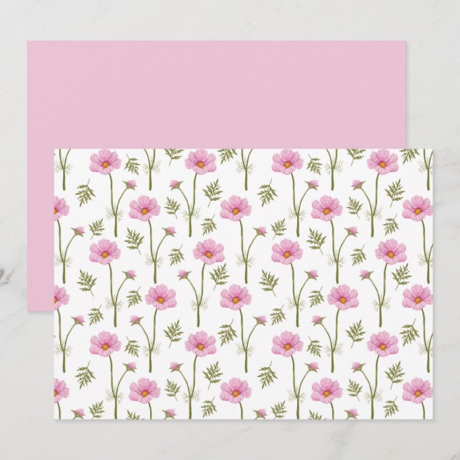 Cartão De Notas Cosmos Floral Botanical Note Card (Frente/Verso)
