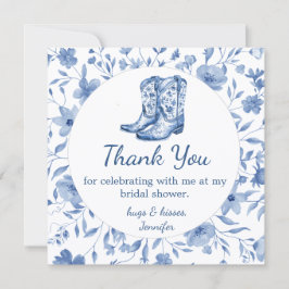 Cartão De Notas  Cowgirl Floral Bridal Shower thank you blue