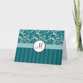 Cartão De Notas Creme em Wisps florais & em listras da cerceta com