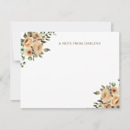 Cartão De Notas Creme, marfim, Rosa de Aquarela Latina Monograma