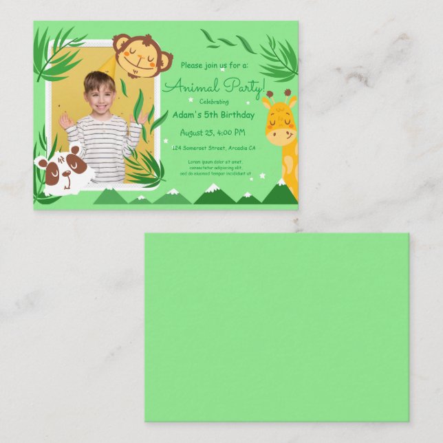 Cartão De Notas Crianças Animais Aniversário, Fotografias Animais  (Frente/Verso)