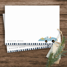 Cartão De Notas Crianças De Carro De Corrida Azul, Cute Elegante,