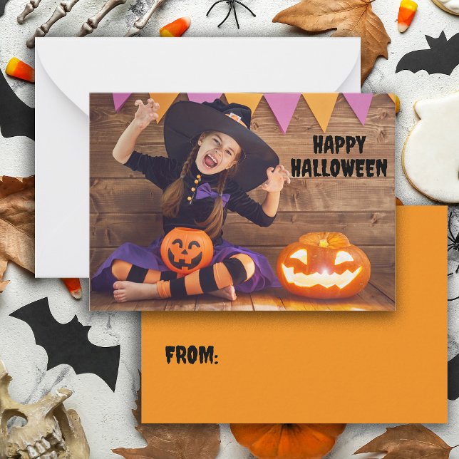 Cartão De Notas Crie sua sala de aula de Dia das Bruxas (Halloween classroom card personalized with your own photo and text. )
