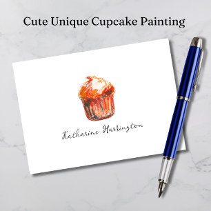 Cartão De Notas Cupcake Pintura Elegante Monograma