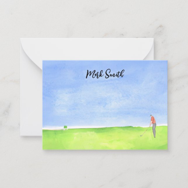 Cartão De Notas Curso de golfe com nome para a aquarela de golfe N (Frente)