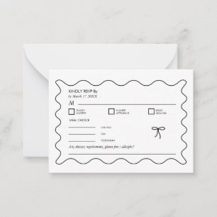 Cartão De Notas Curva de onda monocromática branca e preta RSVP de