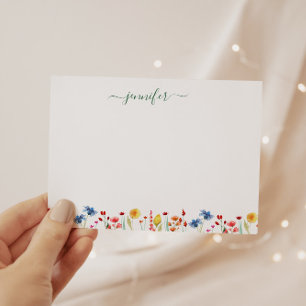 Cartão De Notas Curva Verde Personalizada de Flores Selvagens