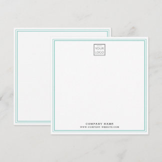 Cartão De Notas Custom Business Company Logo Teal Double Border