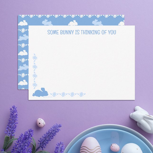 Cartão De Notas Custom Cute Bunny Daisy Blue Easter Note Card (Criador carregado)