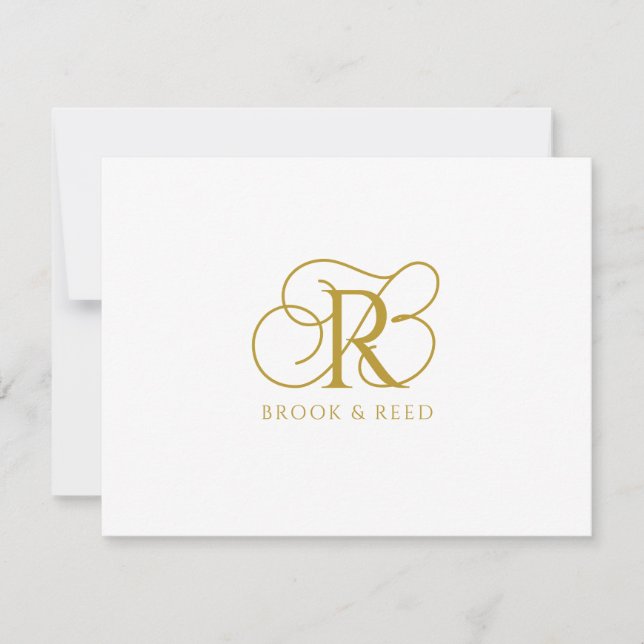Cartão De Notas Custom Gold Monogram Initials Couple Names (Frente)