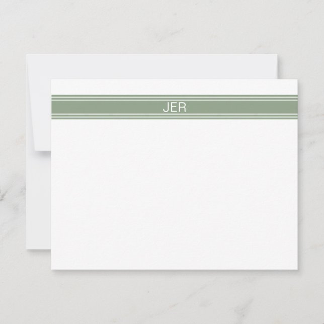 Cartão De Notas Custom Modern Minimalist Sage Green Monogram (Frente)