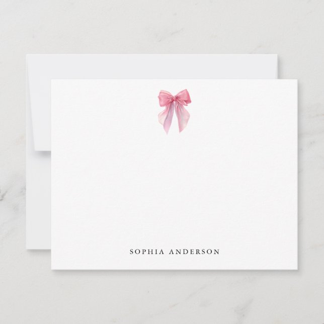 Cartão De Notas Custom Pink Bow Note Card (Frente)