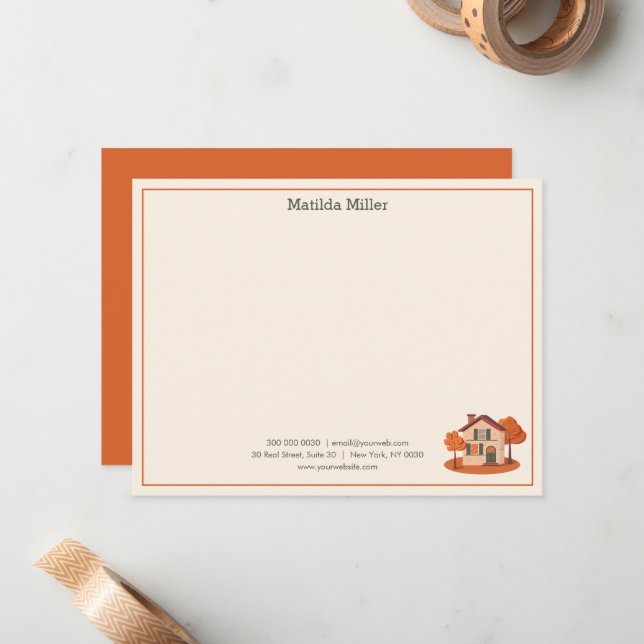 Cartão De Notas Custom Real Estate Autumn House Note Card (Frente/Verso In Situ)