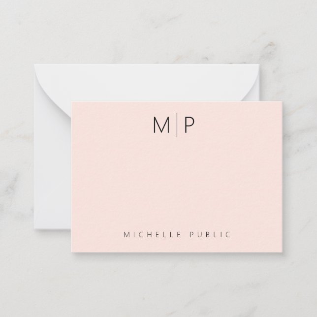 Cartão De Notas Custom Template Monogram Initial Chic Blush Pink (Frente)