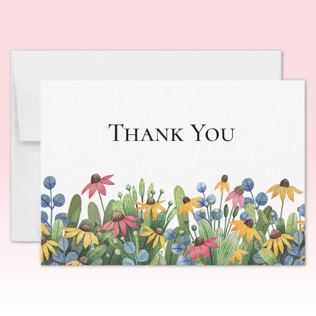 Cartão De Notas Custom Watercolor Wildflowers Thank You Flat (Criador carregado)