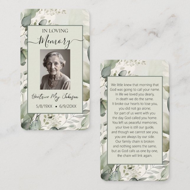 Cartão De Notas Customizable Botanical Memorial Prayer Card  (Frente/Verso)