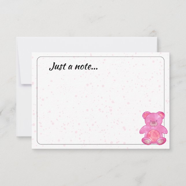 Cartão De Notas Cute Baby Bear In Pink Custom Just a Note (Frente)