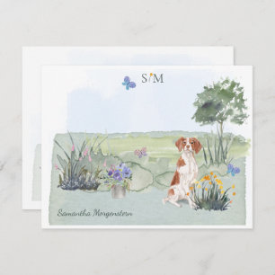 Cartão De Notas Cute Brittany Spaniel Butterfly Nome Monograma