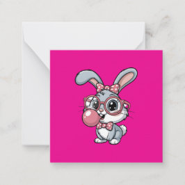 Cartão De Notas Cute Bunny with Glasses Blowing Bubble Gum