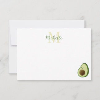 Cartão De Notas Cute Cartoon Avocado Personalized Monogram