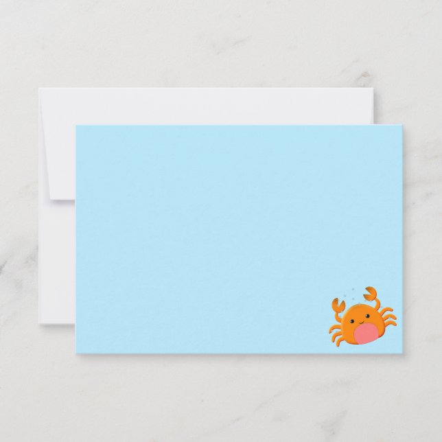 Cartão De Notas Cute Cartoon Crab Blue Ocean Custom Blank (Frente)