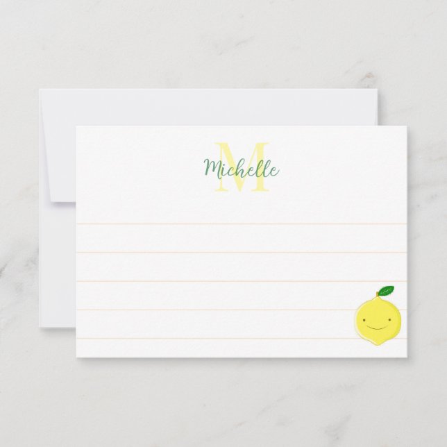 Cartão De Notas Cute Cartoon Lemon Custom Lined Monogram (Frente)