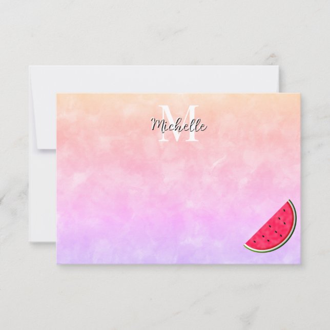 Cartão De Notas Cute Cartoon Watermelon Watercolor Custom Monogram (Frente)