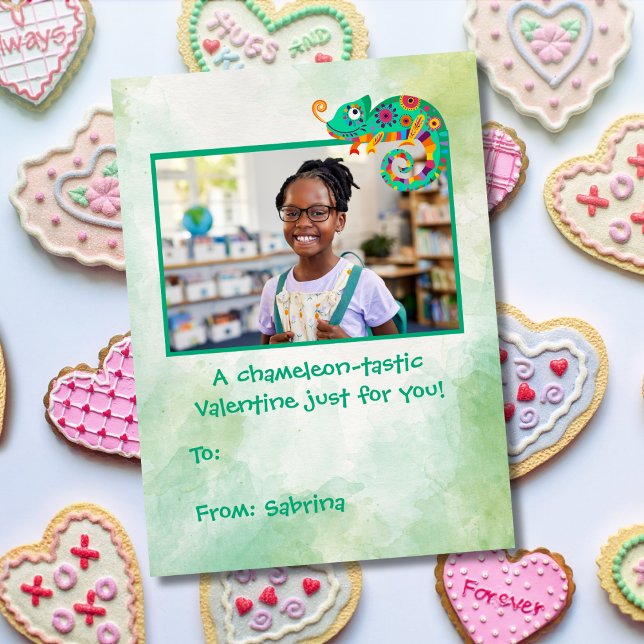 Cartão De Notas Cute Chameleon Crianças Sala de Aula Dia dos Namor (Criador carregado)
