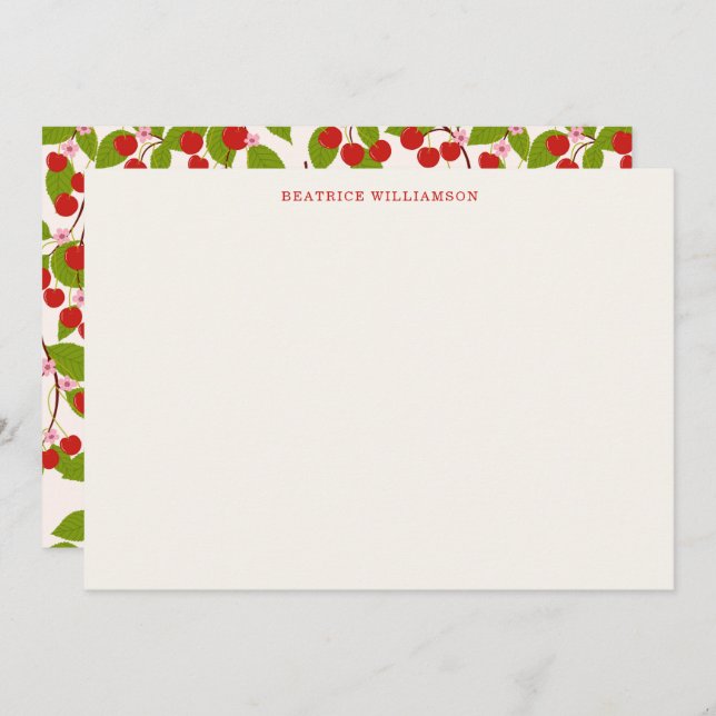 Cartão De Notas Cute Cherry Fruit Watercolor Pattern Personalized (Frente/Verso)