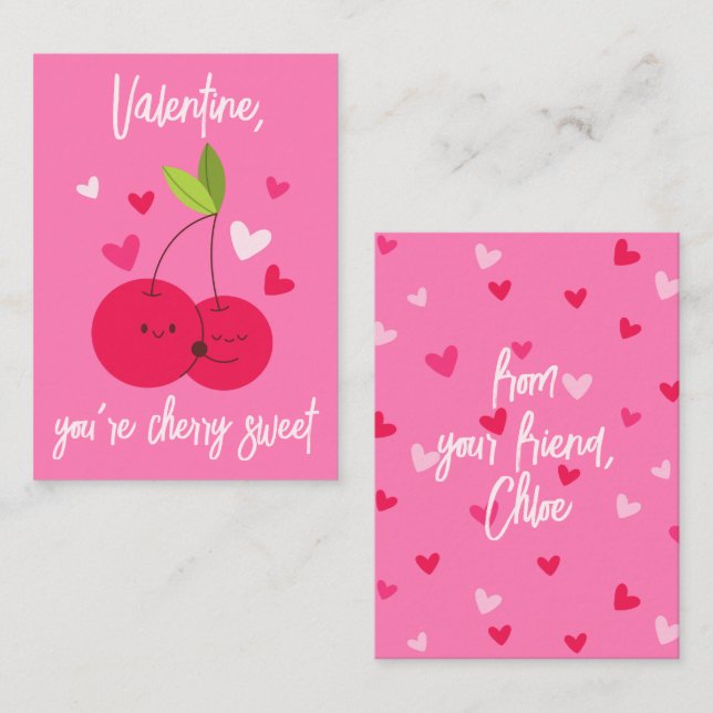 Cartão De Notas Cute Cherry Sweet Berry Love Hearts Valentines (Frente/Verso)