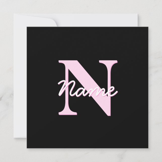 Cartão De Notas Cute Customizable Monogram | Light Pink & Black (Frente)