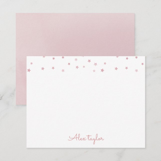 Cartão De Notas Cute dusty rose stars kids Personalized Stationery (Frente/Verso)