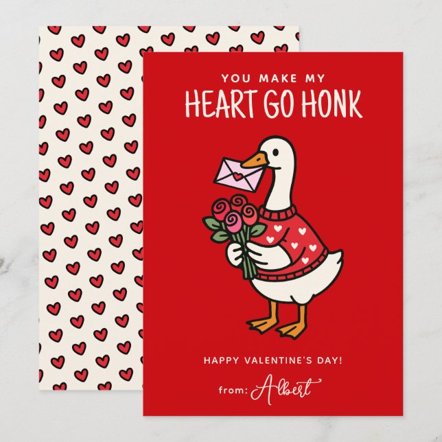 Cartão De Notas Cute Goose Kids Classroom Valentines Day (Frente/Verso)