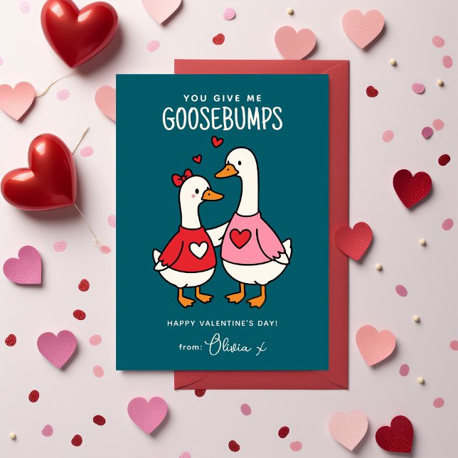 Cartão De Notas Cute Goose Kids Classroom Valentines Day (Criador carregado)