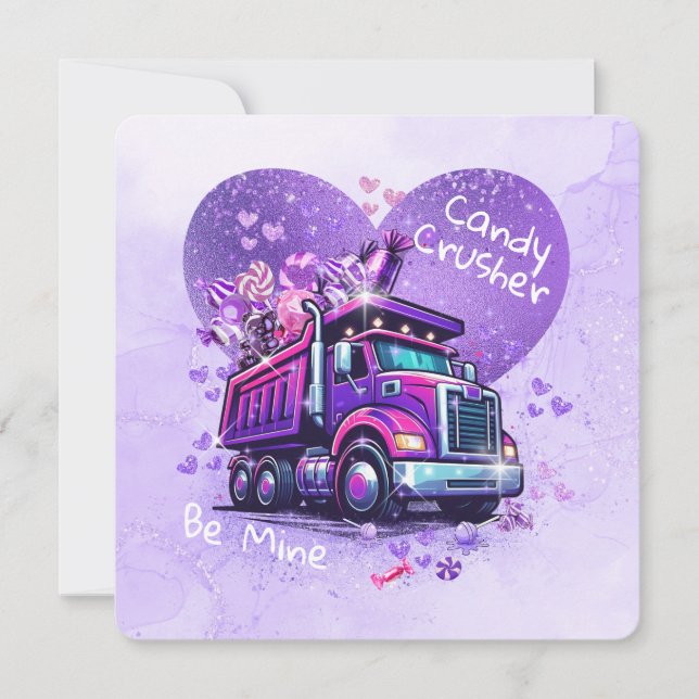 Cartão De Notas Cute Kids Valentine Purple Truck and Cheeky Poem (Frente)