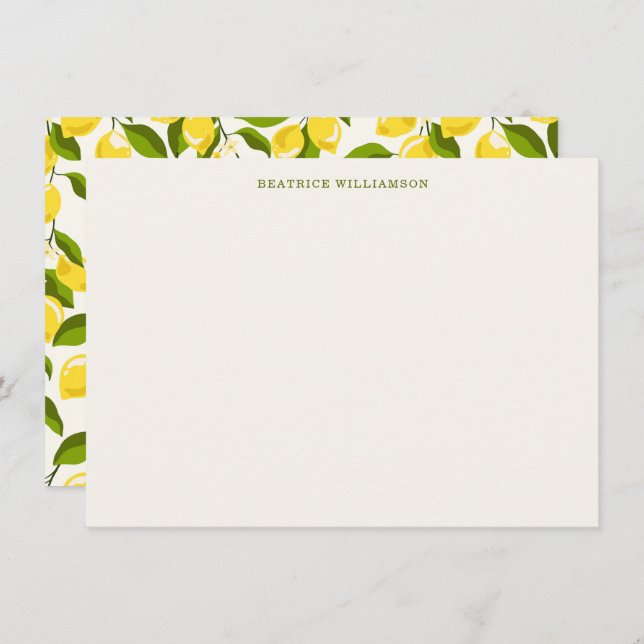 Cartão De Notas Cute Lemon Fruit Watercolor Pattern Personalized (Frente/Verso)