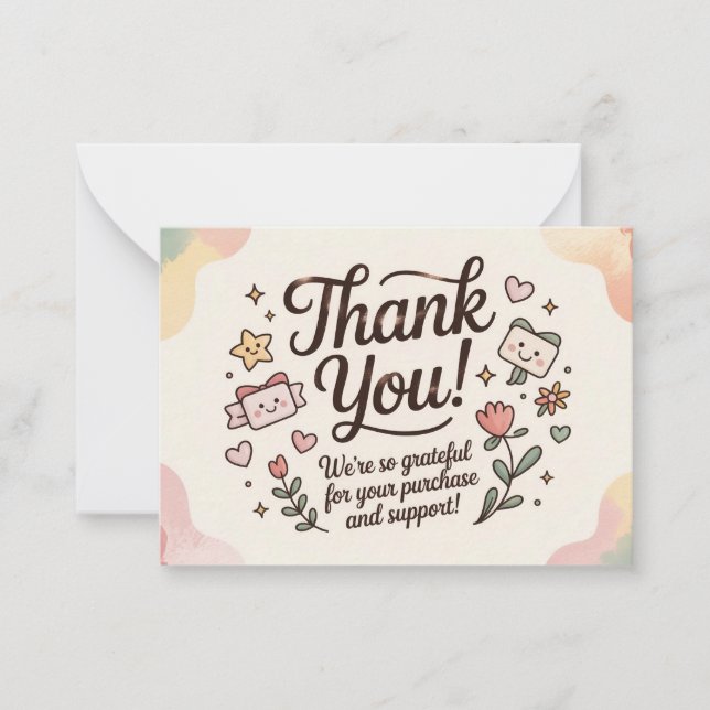 Cartão De Notas Cute Pastel Thank You Card  (Frente)