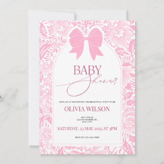 Cartão De Notas Cute Pink Bow Baby Shower Invitation