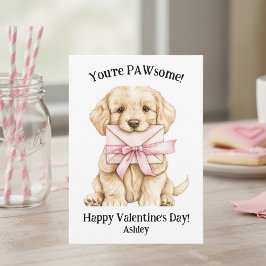 Cartão De Notas Cute Puppy You're PAWsome Pink Kids Valentine's 
