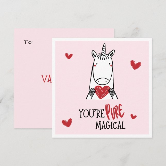 Cartão De Notas Cute Red Pink Hearts Unicorn Kids Valentine's Day (Frente/Verso)